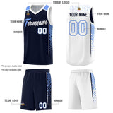 Custom Navy White Side Gradient Patttern Double Side Sports Uniform Basketball Jersey