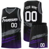Custom Black Grey and Purple Graffiti Pattern Sports Uniform Basketball Jersey