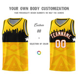 Custom Gold Personalized City Silhouette Pattern Sports Uniform Basketball Jersey