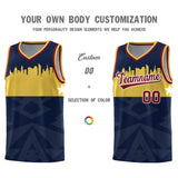 Custom Navy Personalized City Silhouette Pattern Sports Uniform Basketball Jersey