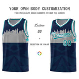 Custom Navy Personalized City Silhouette Pattern Sports Uniform Basketball Jersey