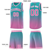 Custom Aqua Pink Gradient Fashion Sets Sports Stripe Uniform Basketball Jersey