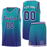 Custom Aqua Purple Gradient Fashion Sets Sports Stripe Uniform Basketball Jersey