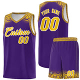 Custom Purple Gold Personalized Indians Print Sets Sports Uniform Basketball Jersey