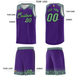 Custom Purple Green Personalized Indians Print Sets Sports Uniform Basketball Jersey