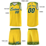 Custom Gold Green Personalized Indians Print Sets Sports Uniform Basketball Jersey