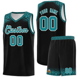 Custom Black Aqua Personalized Indians Print Sets Sports Uniform Basketball Jersey