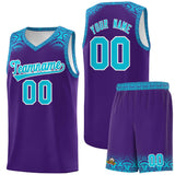 Custom Purple Sky Blue Personalized Indians Print Sets Sports Uniform Basketball Jersey