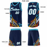 Custom Navy Gradient Graffiti Pattern Sports Uniform Basketball Jersey