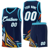 Custom Navy Gradient Graffiti Pattern Sports Uniform Basketball Jersey