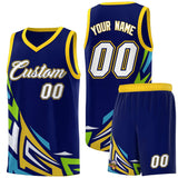 Custom Navy Gradient Graffiti Pattern Sports Uniform Basketball Jersey
