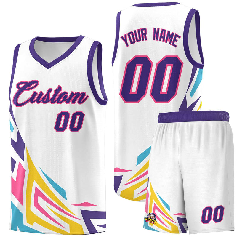 Custom White Gradient Graffiti Pattern Sports Uniform Basketball Jersey