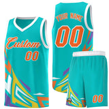 Custom Aqua Gradient Graffiti Pattern Sports Uniform Basketball Jersey