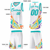 Custom White Gradient Graffiti Pattern Sports Uniform Basketball Jersey