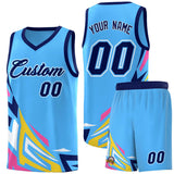 Custom Powder Blue Gradient Graffiti Pattern Sports Uniform Basketball Jersey
