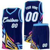 Custom Navy Gradient Graffiti Pattern Sports Uniform Basketball Jersey