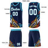 Custom Navy Gradient Graffiti Pattern Sports Uniform Basketball Jersey