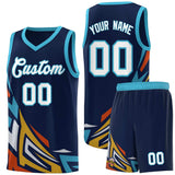 Custom Navy Gradient Graffiti Pattern Sports Uniform Basketball Jersey