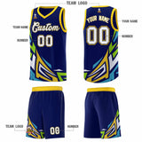 Custom Navy Gradient Graffiti Pattern Sports Uniform Basketball Jersey