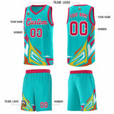 Custom Aqua Gradient Graffiti Pattern Sports Uniform Basketball Jersey