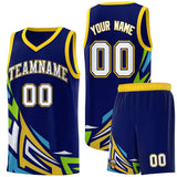 Custom Navy Gradient Graffiti Pattern Sports Uniform Basketball Jersey