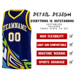 Custom Navy Gradient Graffiti Pattern Sports Uniform Basketball Jersey