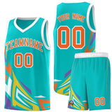 Custom Aqua Gradient Graffiti Pattern Sports Uniform Basketball Jersey