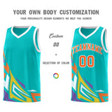 Custom Aqua Gradient Graffiti Pattern Sports Uniform Basketball Jersey