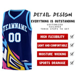 Custom Navy Gradient Graffiti Pattern Sports Uniform Basketball Jersey