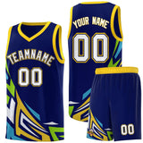 Custom Navy Gradient Graffiti Pattern Sports Uniform Basketball Jersey