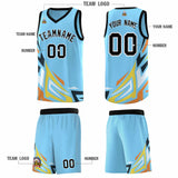 Custom Light Blue Gradient Graffiti Pattern Sports Uniform Basketball Jersey