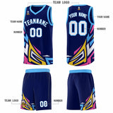 Custom Navy Gradient Graffiti Pattern Sports Uniform Basketball Jersey