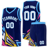 Custom Navy Gradient Graffiti Pattern Sports Uniform Basketball Jersey