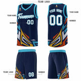 Custom Navy Gradient Graffiti Pattern Sports Uniform Basketball Jersey