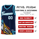 Custom Navy Gradient Graffiti Pattern Sports Uniform Basketball Jersey