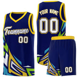 Custom Navy Gradient Graffiti Pattern Sports Uniform Basketball Jersey
