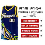Custom Navy Gradient Graffiti Pattern Sports Uniform Basketball Jersey