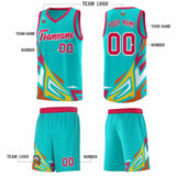 Custom Aqua Gradient Graffiti Pattern Sports Uniform Basketball Jersey