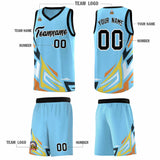 Custom Light Blue Gradient Graffiti Pattern Sports Uniform Basketball Jersey