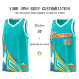 Custom Aqua Gradient Graffiti Pattern Sports Uniform Basketball Jersey