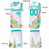 Custom White Gradient Graffiti Pattern Sports Uniform Basketball Jersey