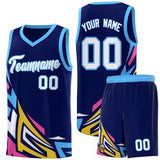 Custom Navy Gradient Graffiti Pattern Sports Uniform Basketball Jersey