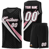 Custom Black Diagonal Pinstripe Pattern Color Block Sports Uniform Basketball Jersey