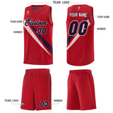Custom Red Diagonal Pinstripe Pattern Color Block Sports Uniform Basketball Jersey
