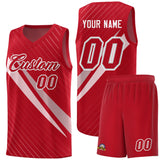 Custom Red Diagonal Pinstripe Pattern Color Block Sports Uniform Basketball Jersey