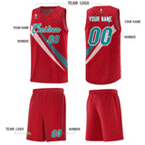 Custom Red Diagonal Pinstripe Pattern Color Block Sports Uniform Basketball Jersey