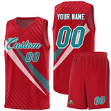 Custom Red Diagonal Pinstripe Pattern Color Block Sports Uniform Basketball Jersey