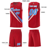 Custom Red Diagonal Pinstripe Pattern Color Block Sports Uniform Basketball Jersey