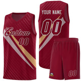 Custom Crimson Diagonal Pinstripe Pattern Color Block Sports Uniform Basketball Jersey