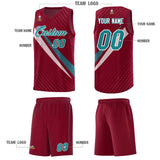 Custom Crimson Diagonal Pinstripe Pattern Color Block Sports Uniform Basketball Jersey